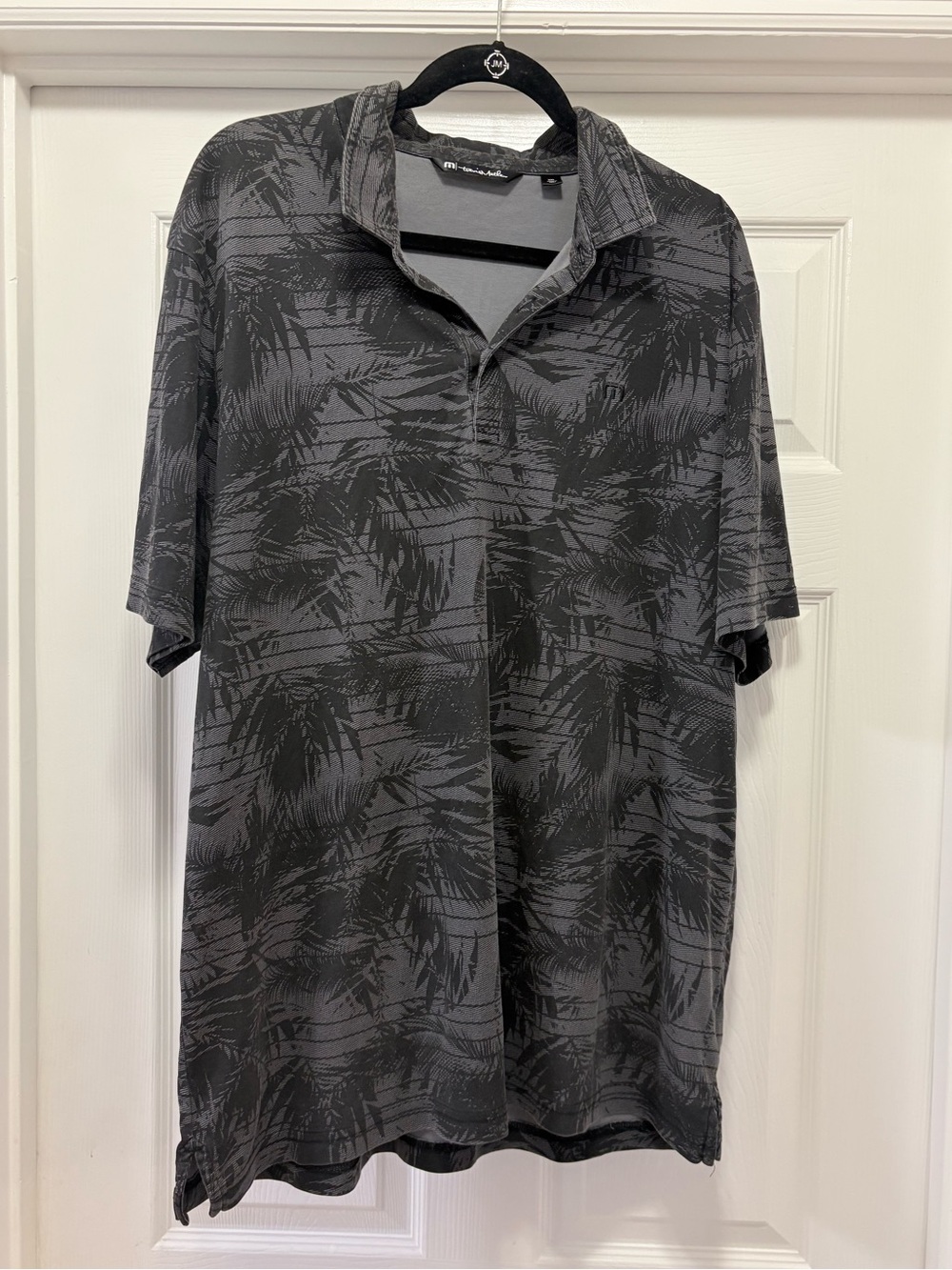 Travis Mathew Charcoal Gray Palm-Print Polo